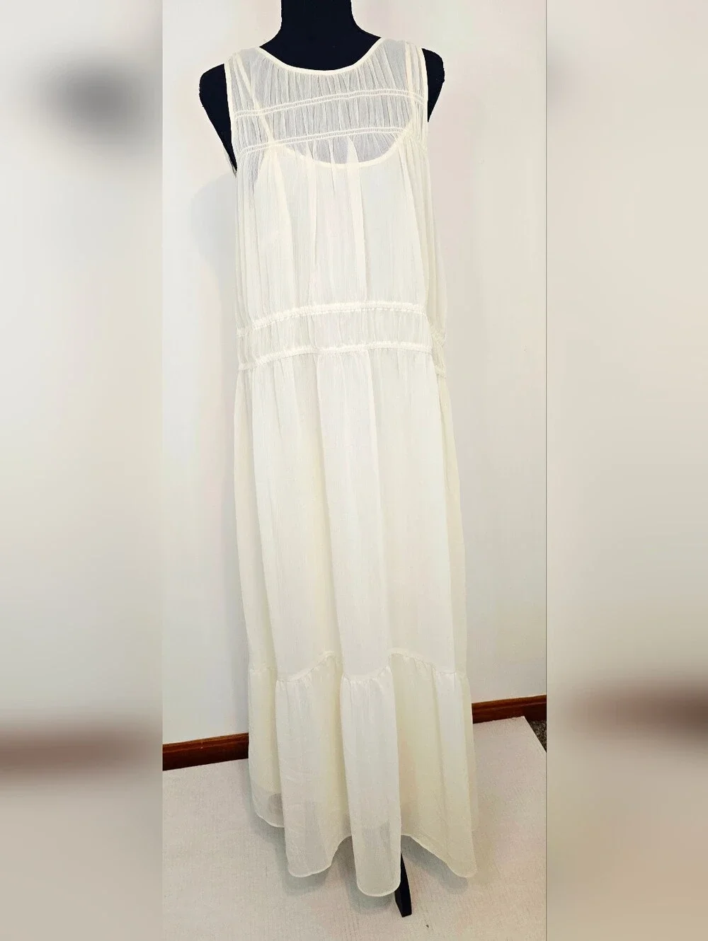 A New Day Ivory Sheer Overlay Maxi Dress NWT Boho Cottagecore Coastal Grandma - Picture 3 of 9